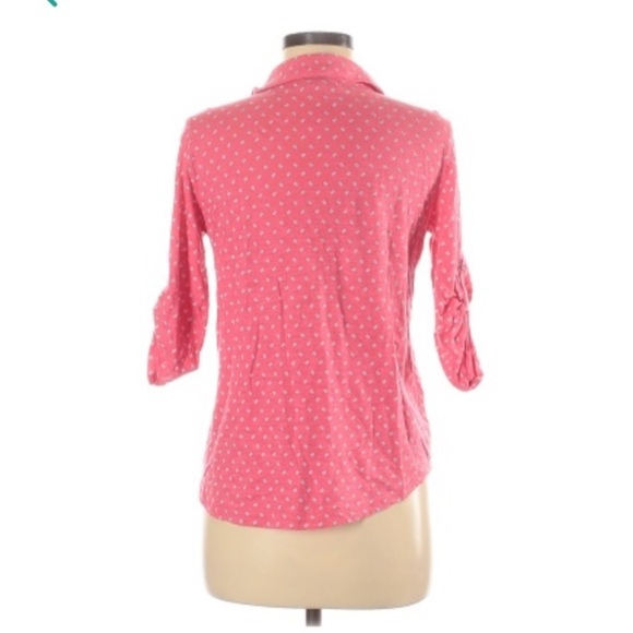 Liz Claiborne rolltab coral/white buttondown top - Picture 2 of 9
